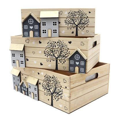 Holzkisten 3er Set White-Washed bepflanzbar