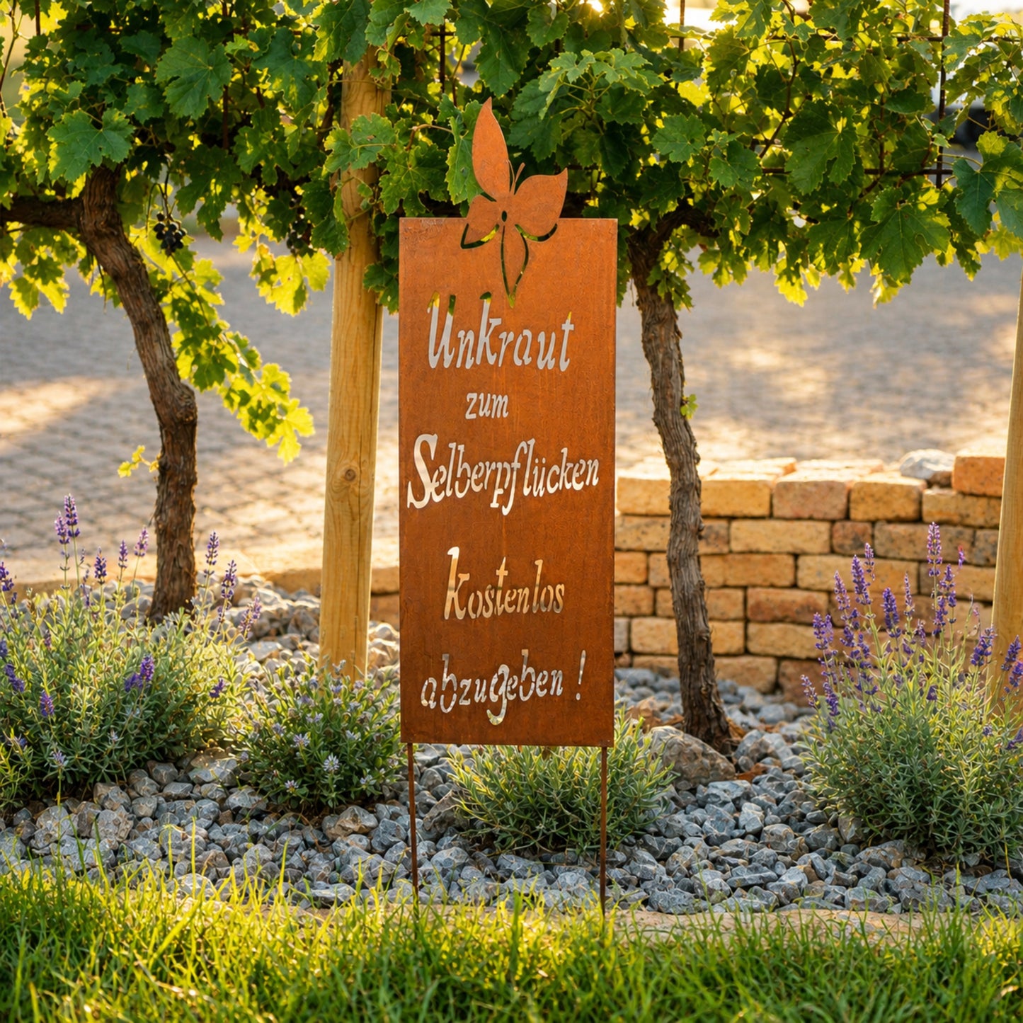 Roststecker Schild Spruch Unkraut schmal