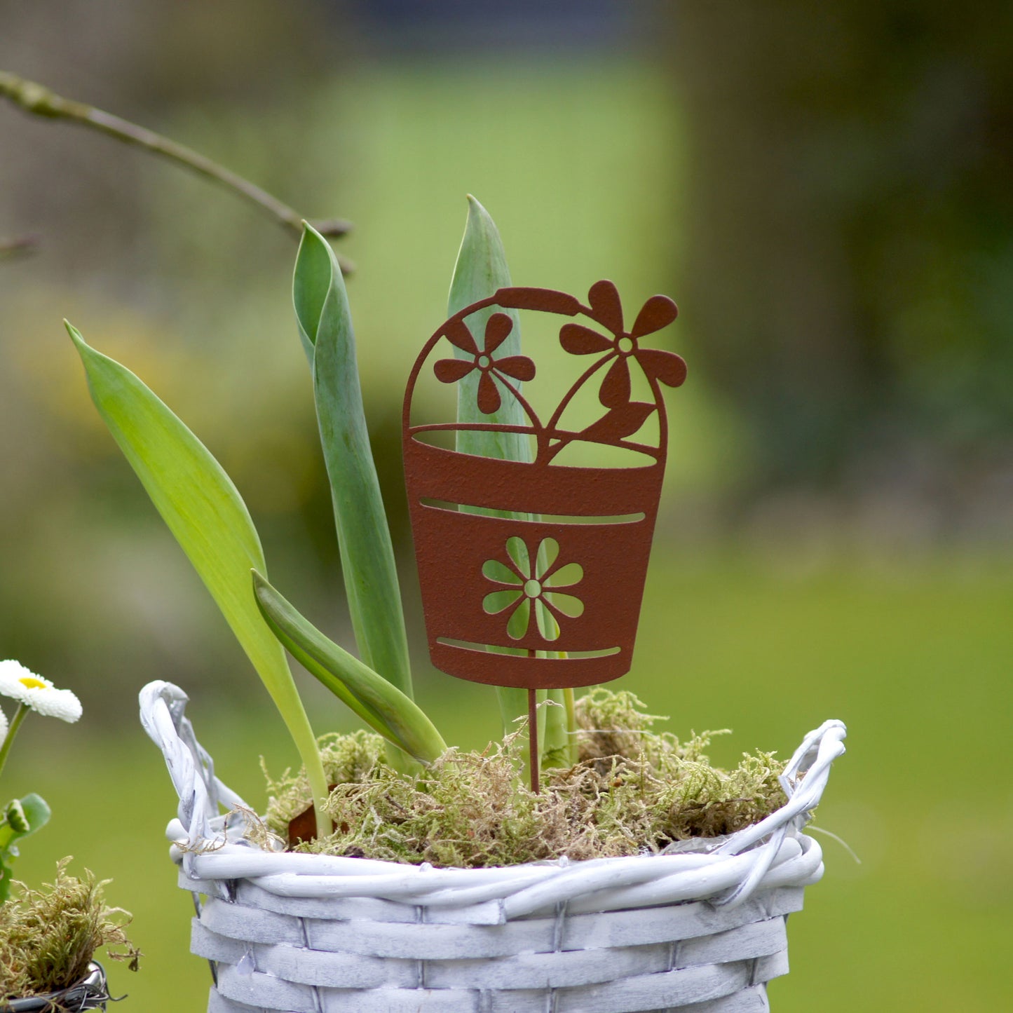 Gartenstecker Rost Gießkanne und Blumentöpfe 3er Set