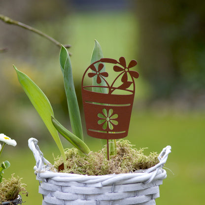 Gartenstecker Rost Gießkanne und Blumentöpfe 3er Set