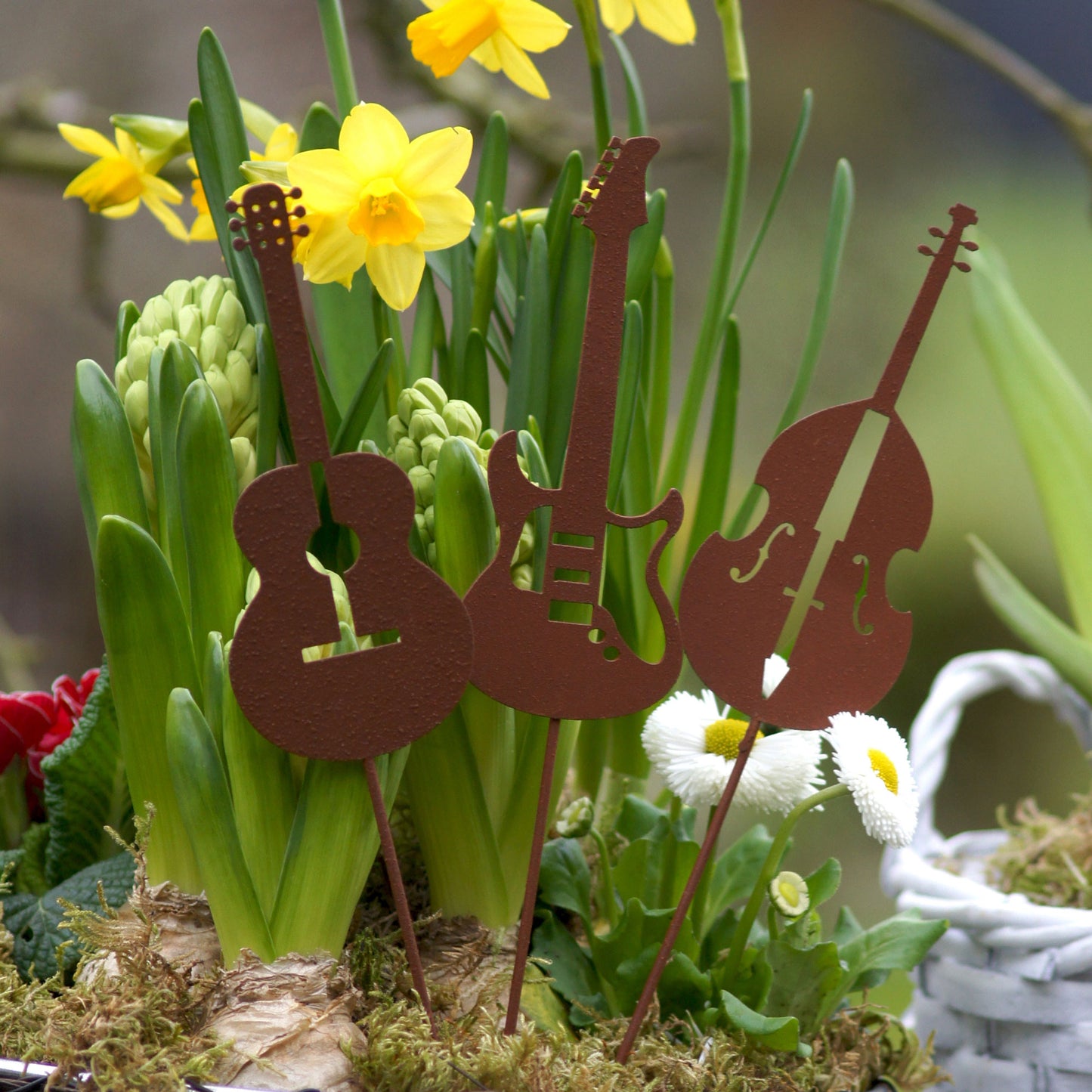 Gartenstecker Rost Gitarren und Geige 3er Set