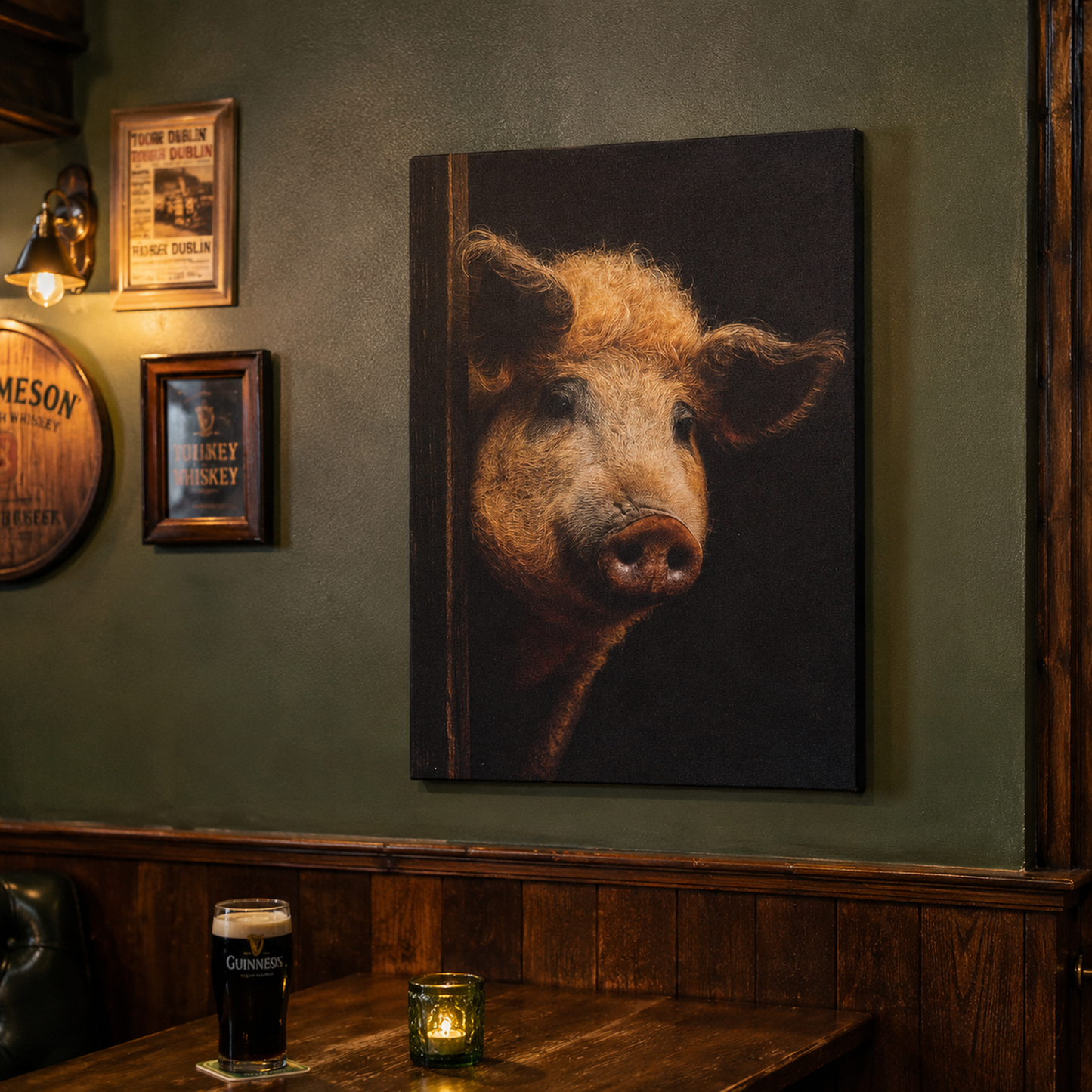 Leinwand Tierportrait Wollschwein bespannter Keilrahmen