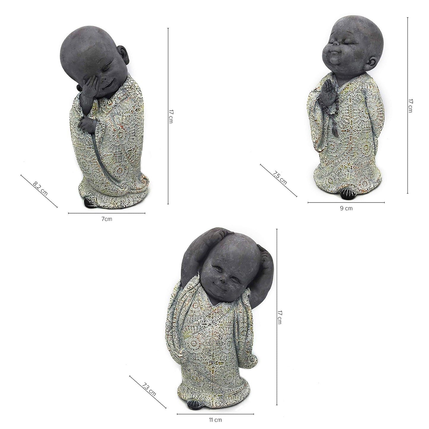 Dekofiguren Polyresin "Kleine Mönche" 3er-Set