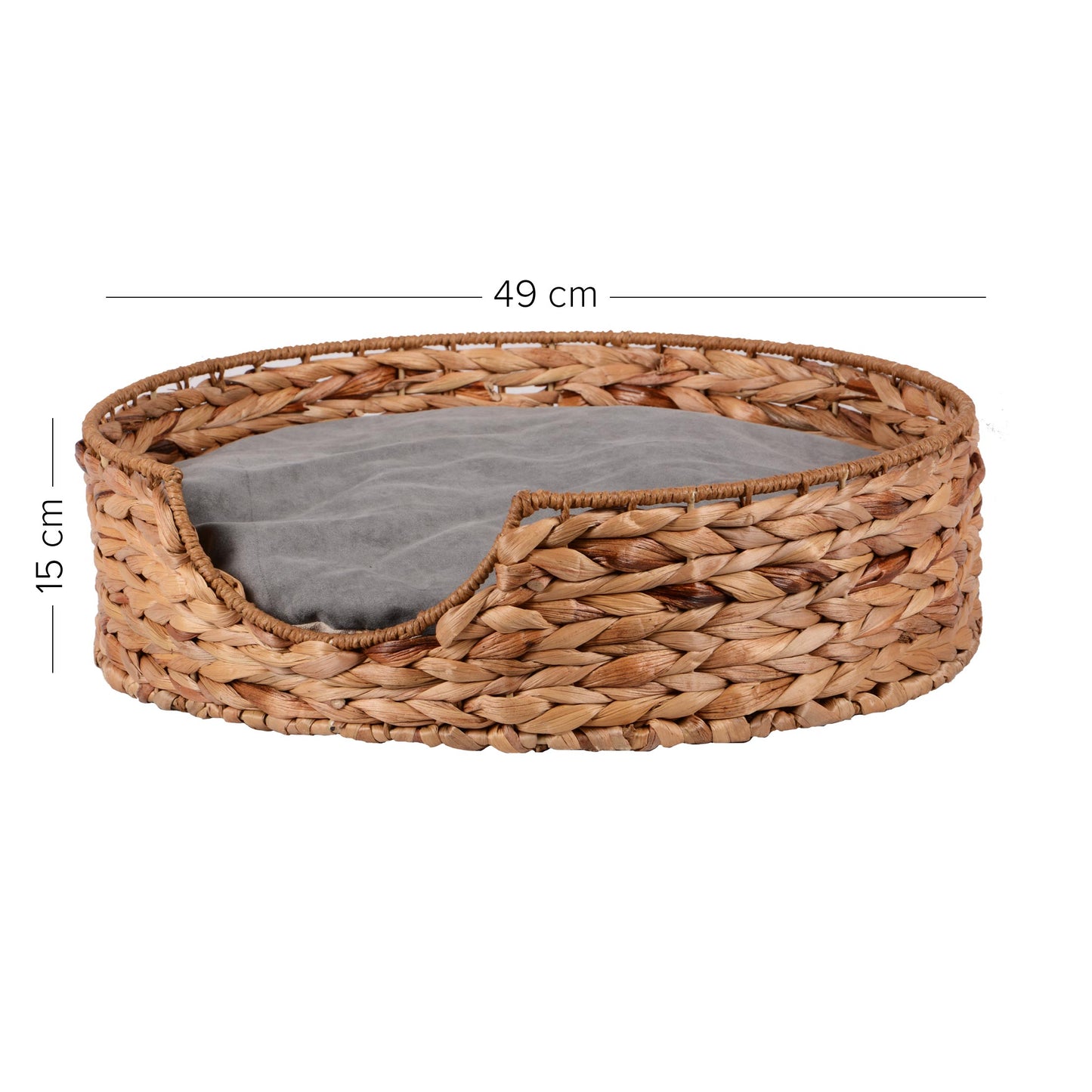 Haustierkorb rund natur mit Kissen grau Ø 49 cm
