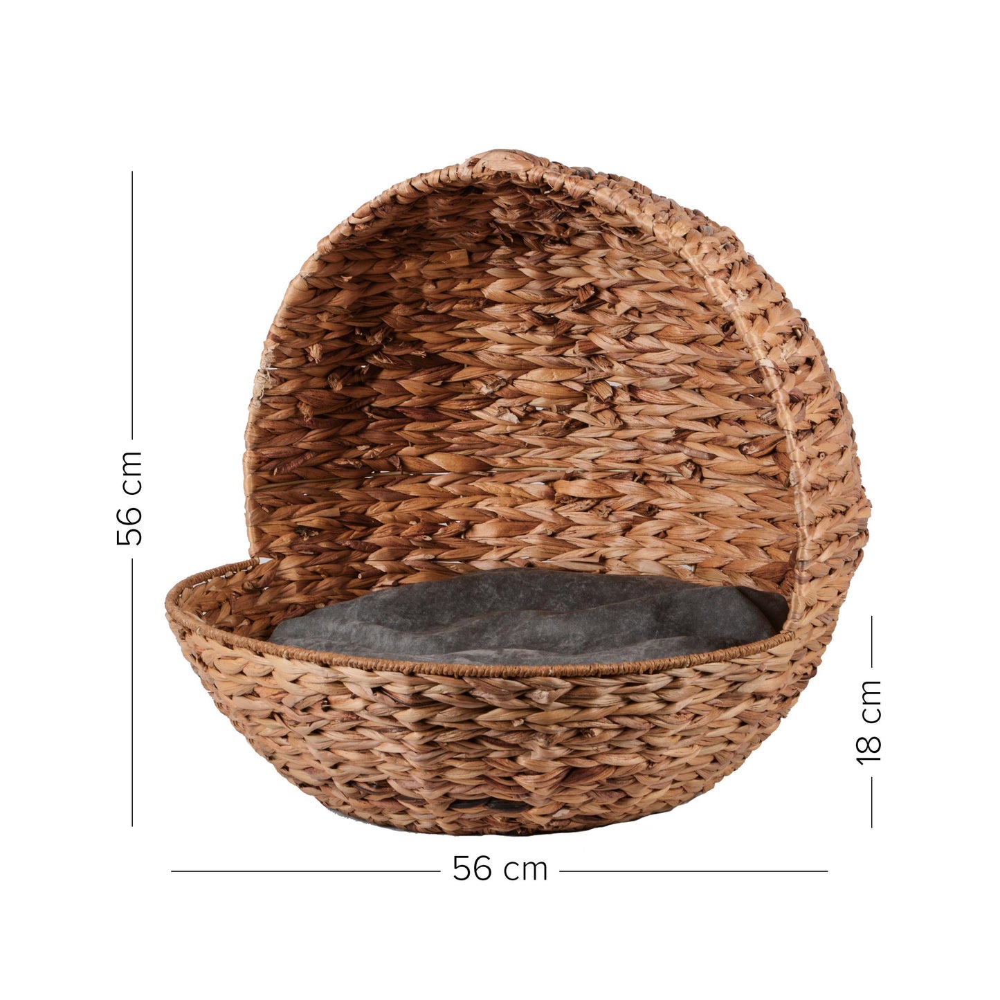 Haustierkorb rund/halbkugel offen natur mit Kissen grau Ø 58 cm