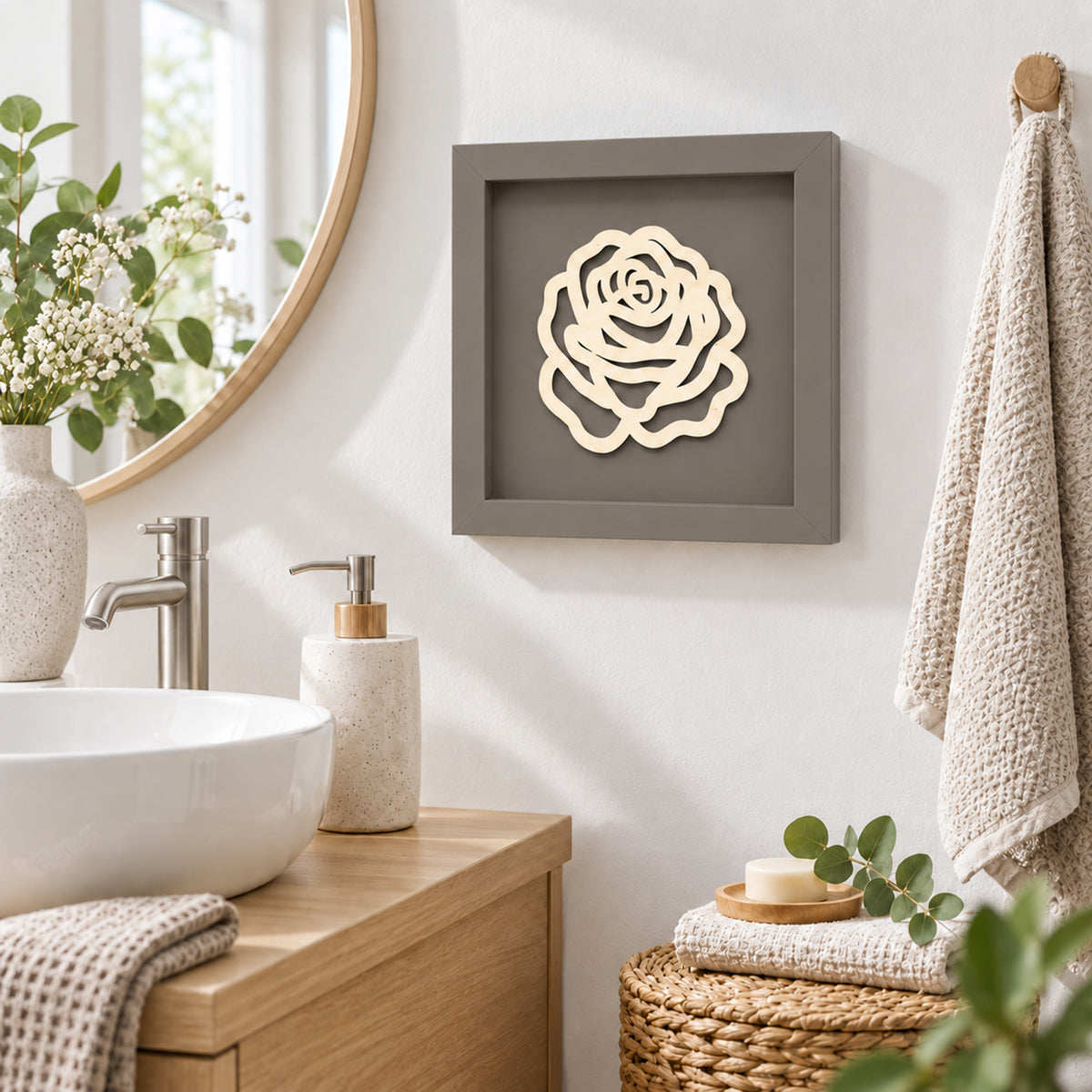 Holz Bilderrahmen 3D Rose in verschiedenen Farben