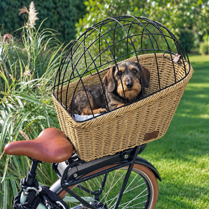 Hundefahrradkorb aus Weide für den Gepäckträger