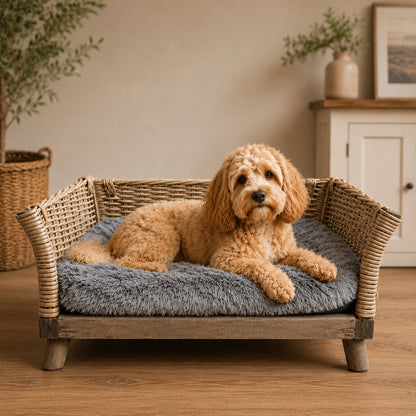 Hundebett aus Weide mit Kissen