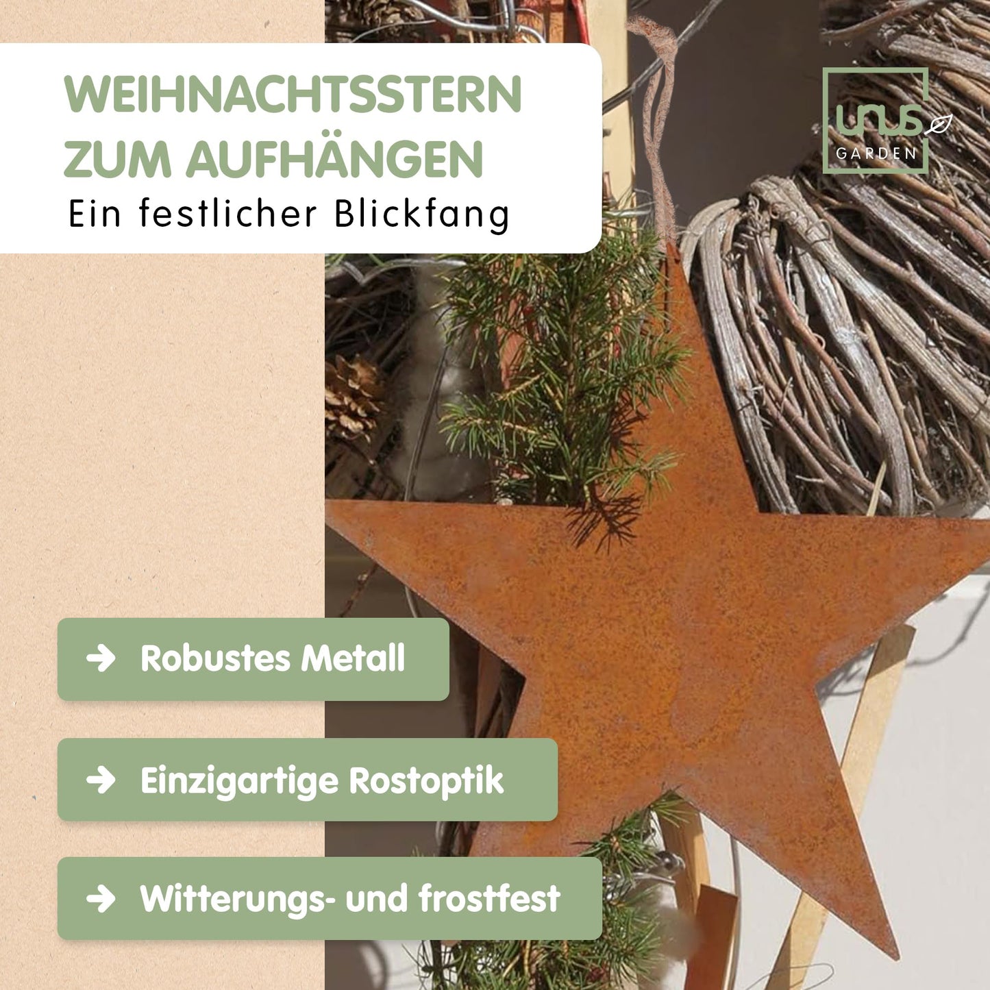 Deko Stern Rost z Aufhängen m Kette