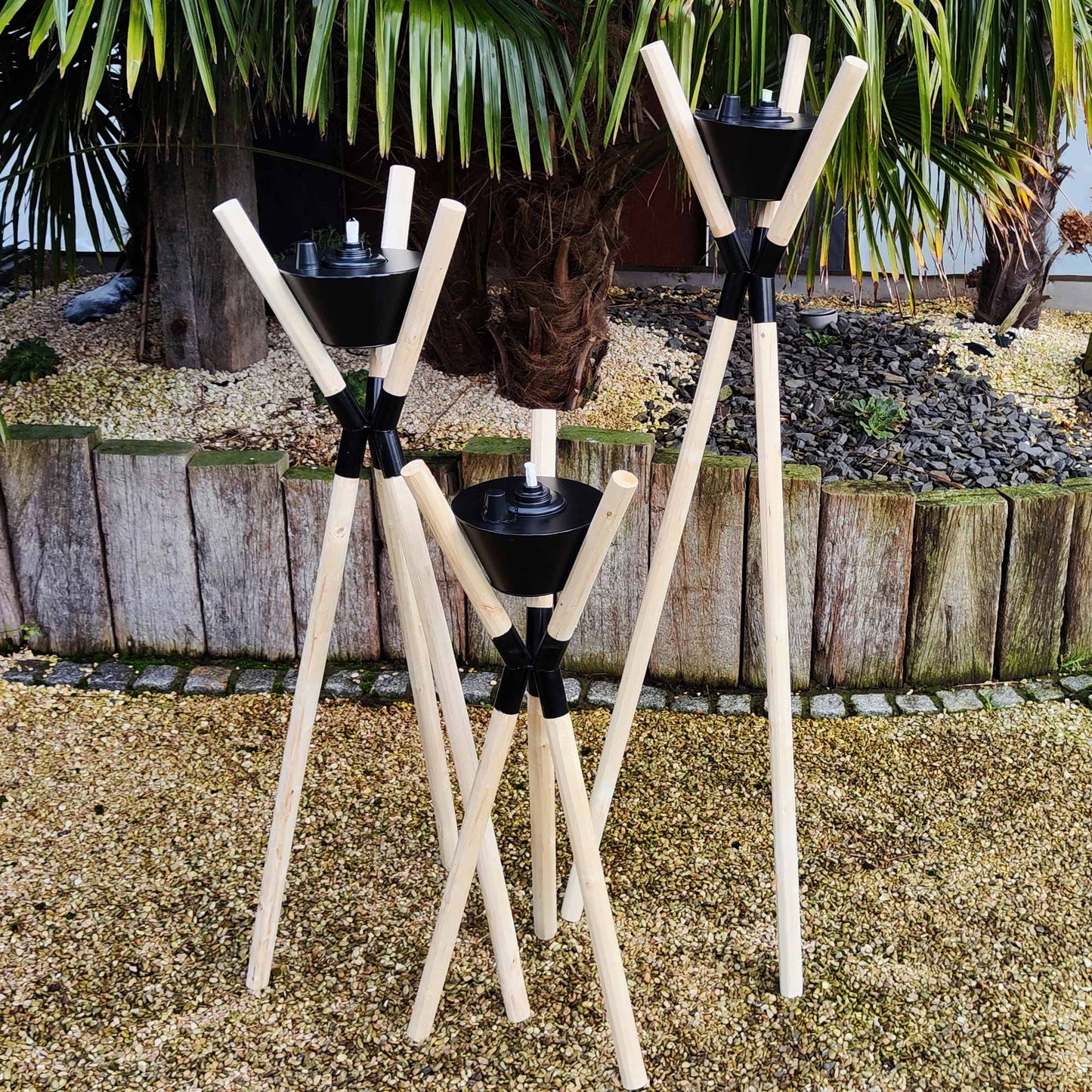 Gartenfackel Blumenampel Dreibein Holz
