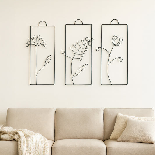 Metallkunst Blumen in schwarz als 3er Set