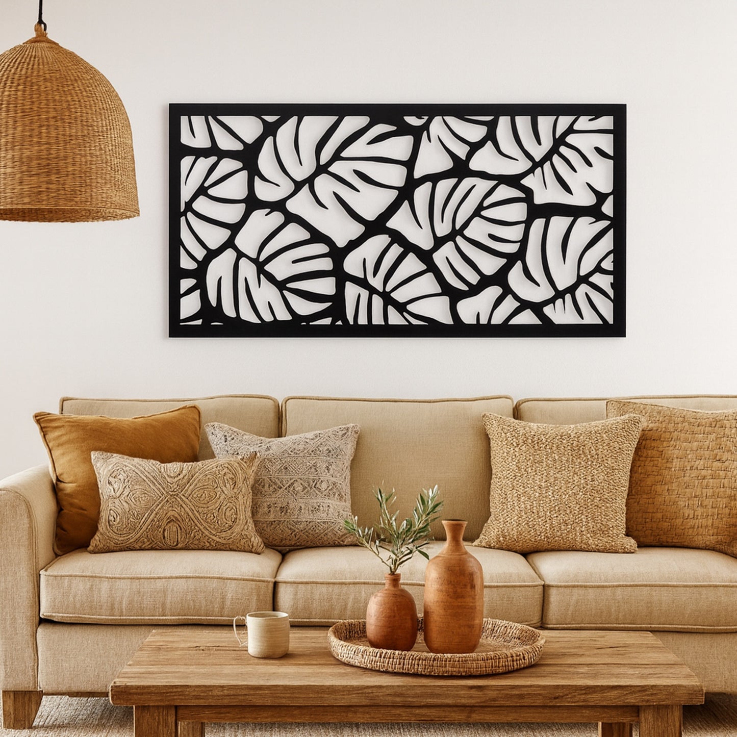 Metallbild Palmenblätter mit Haken in schwarz