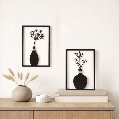 Wandbild Blumenvase Leni Mila Metall 2er Set schwarz