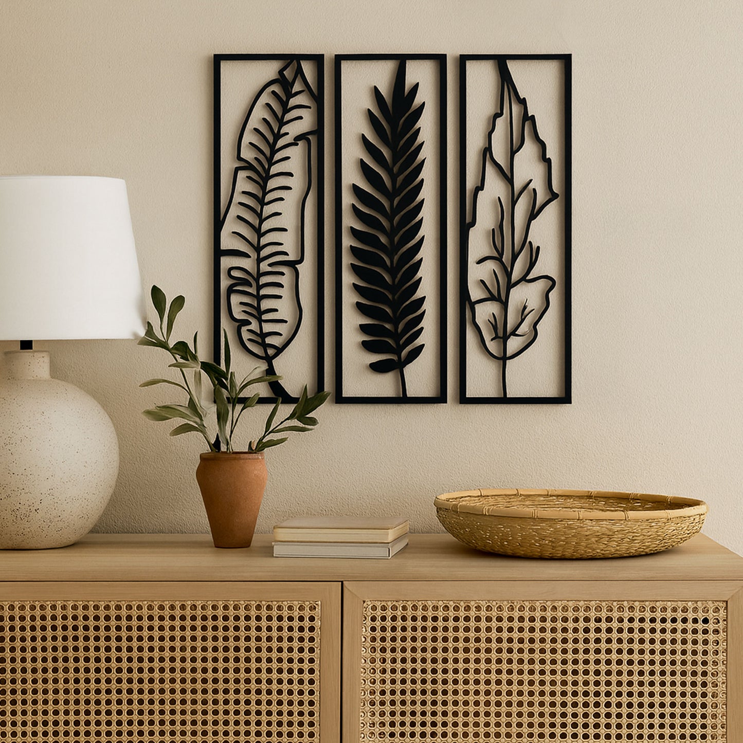 Wandbild Metall Blätter 3er Set schwarz