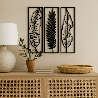 Wandbild Metall Blätter 3er Set schwarz