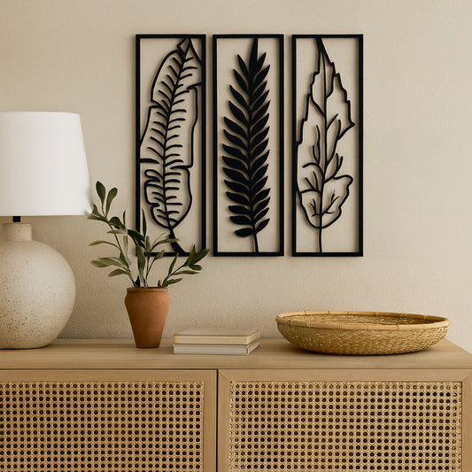 Wandbild Metall Blätter 3er Set schwarz