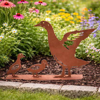 Aufsteller Entenfamilie Rost