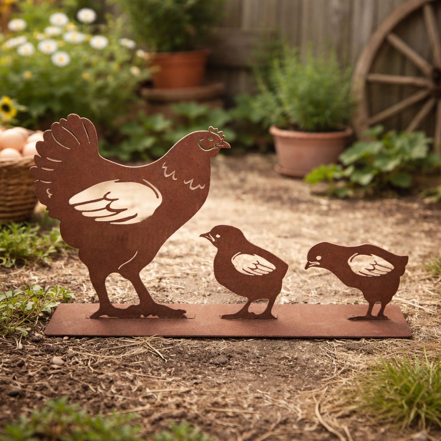 Aufsteller Hühnerfamilie Rost