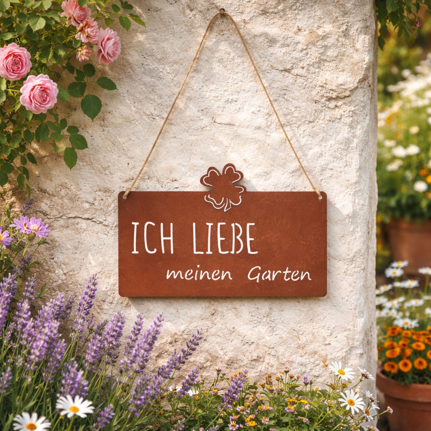Aufhänger Gartenschild "Ich Liebe meinen Garten" Rost