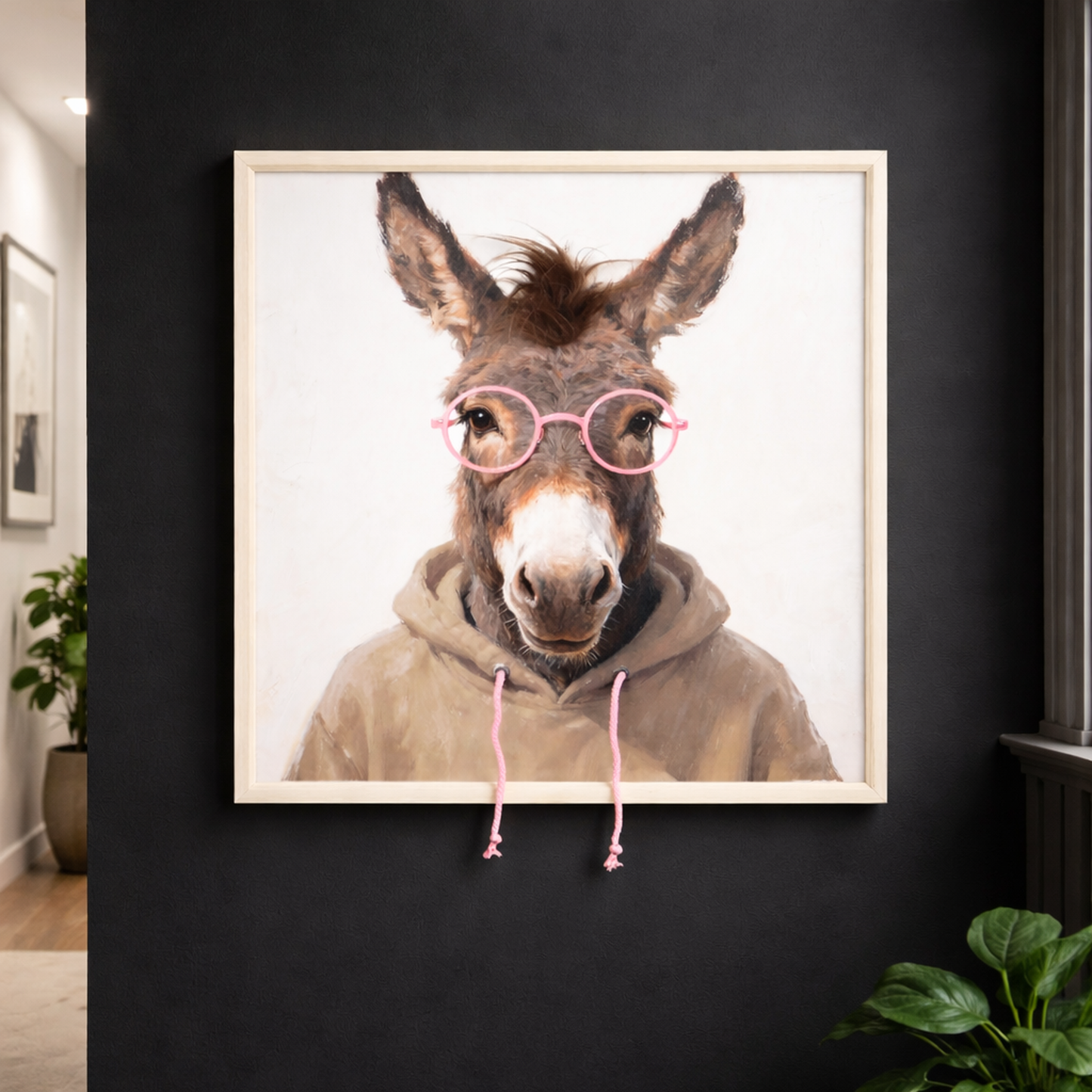 Wall Art 3D Hairfusion Esel mit Hoodie und Brille in pink 60x60