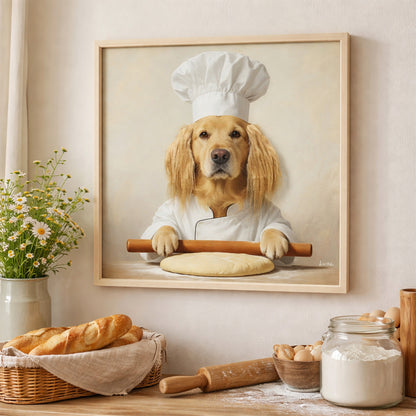 Wall Art 3D Hairfusion Golden Retriever mit Kochmütze 60x60