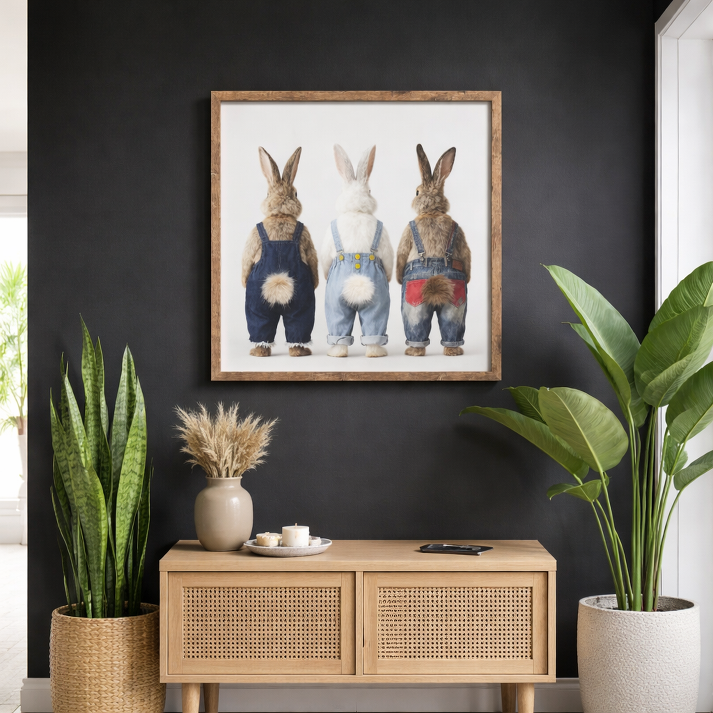Wall Art 3D Hairfusion Hasen mit Latzhose 80x80