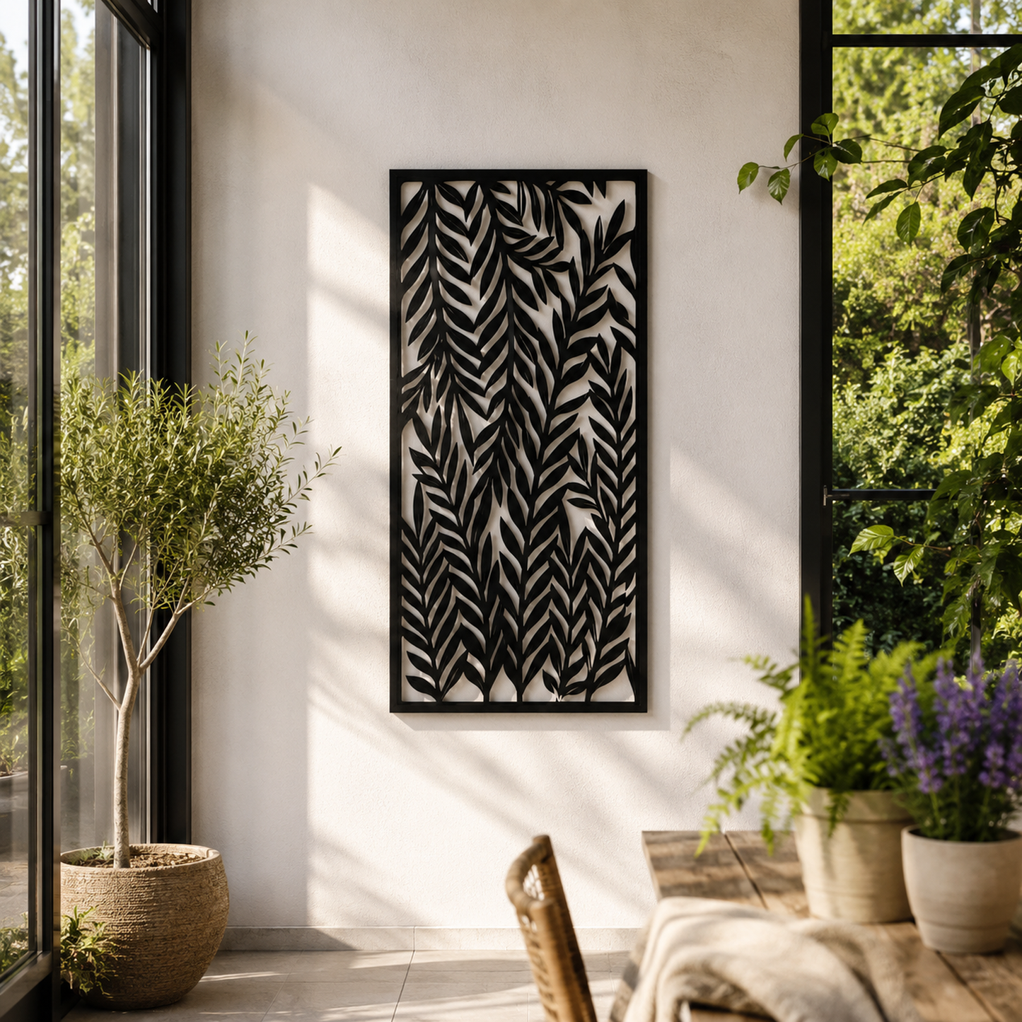 Metall Wandbild Palmblätter schwarz 120x60cm