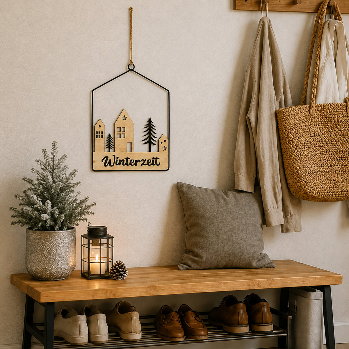 Aufhänger Elsa Winterzeit Haus aus Holz & Metall