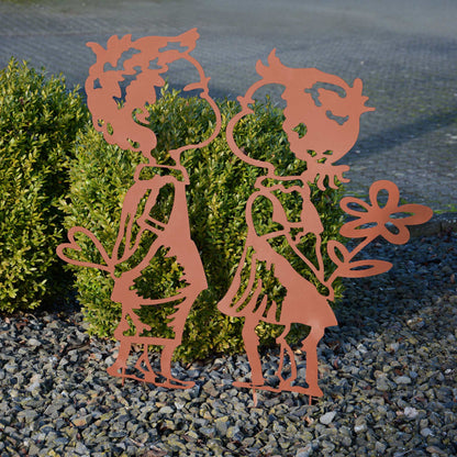 Rost Mädchen und Junge Aufsteller oder Gartenstecker