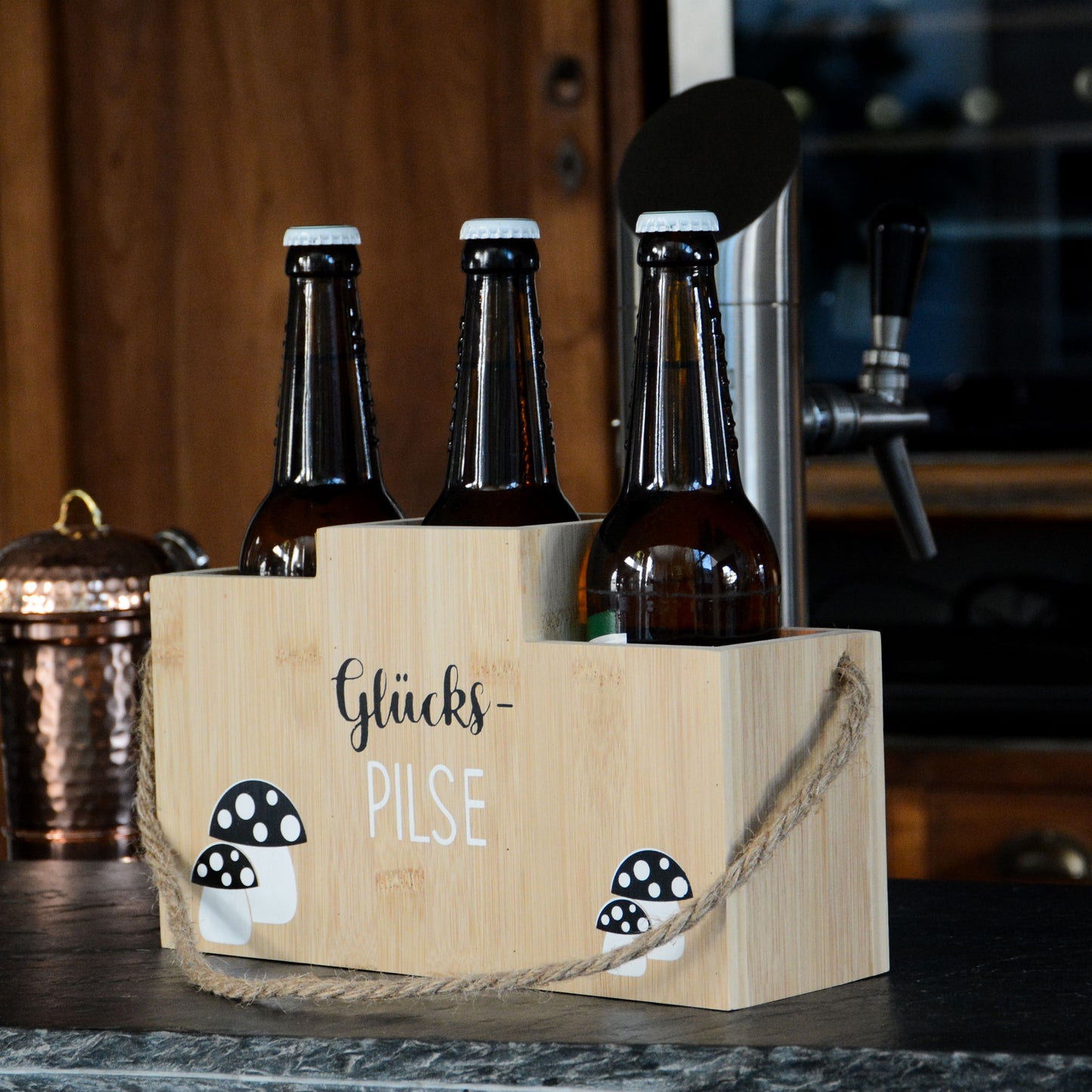 Flaschenhalter Glücks-PILSE - Bambus oder Holz
