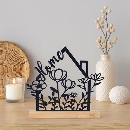 Aufsteller "Home" mit Blumen in schwarz oder weiß