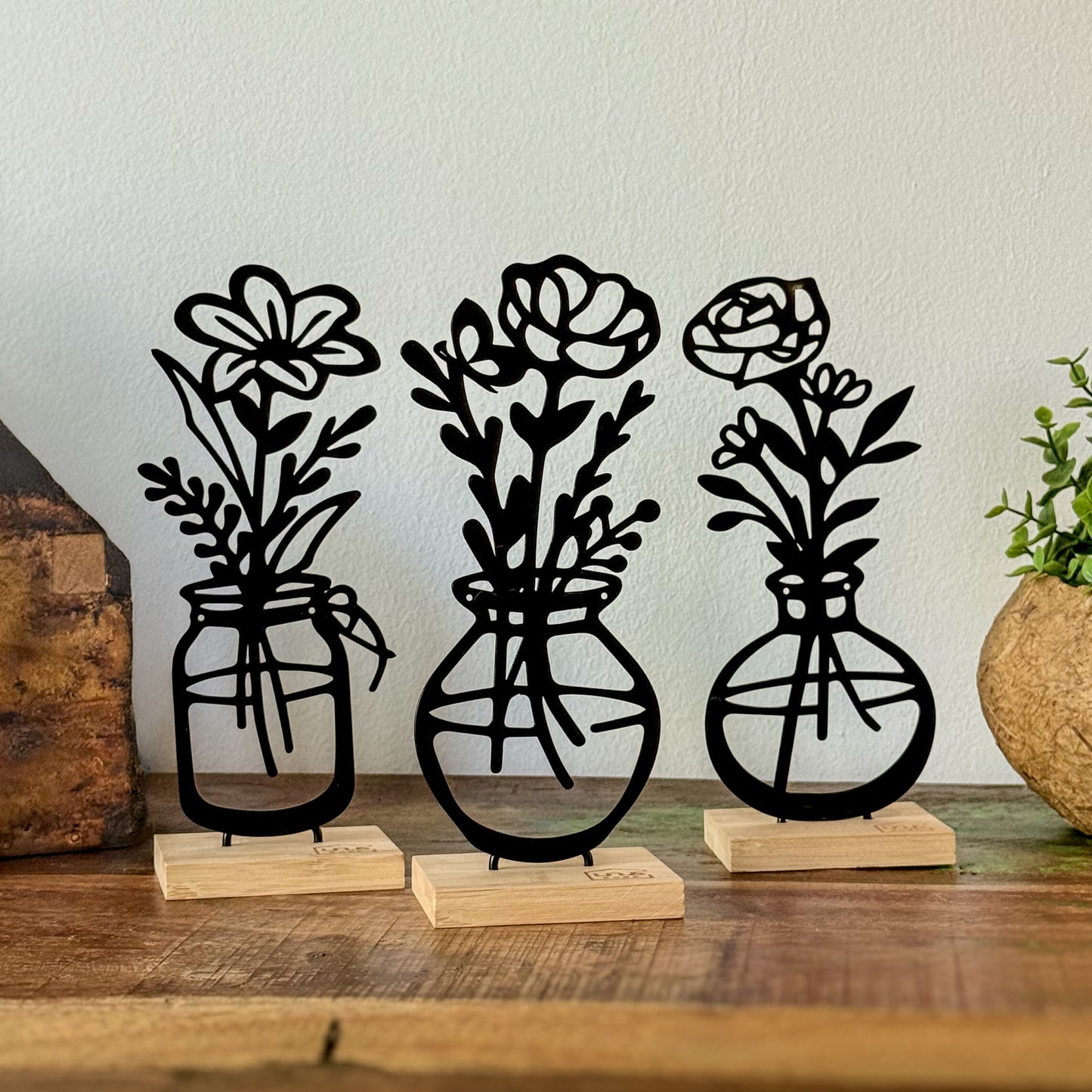 Aufsteller Vase Blumen weiß oder schwarz 3er Set