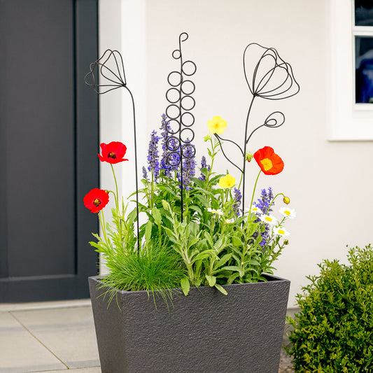 Metallkunst Stecker Blumen als 3er Set Fred schwarz