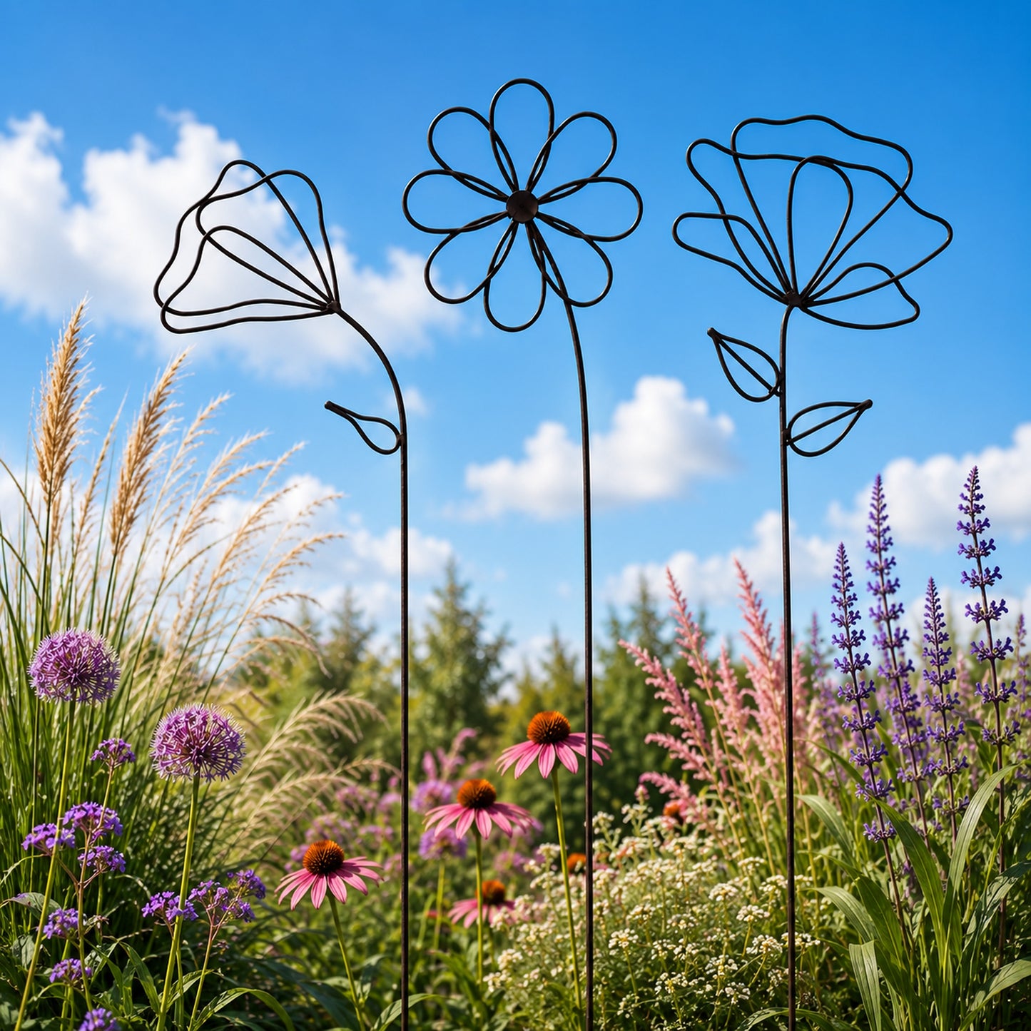 Metallkunst Stecker Blumen 3er Set Betty schwarz