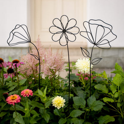 Metallkunst Stecker Blumen 3er Set Betty schwarz