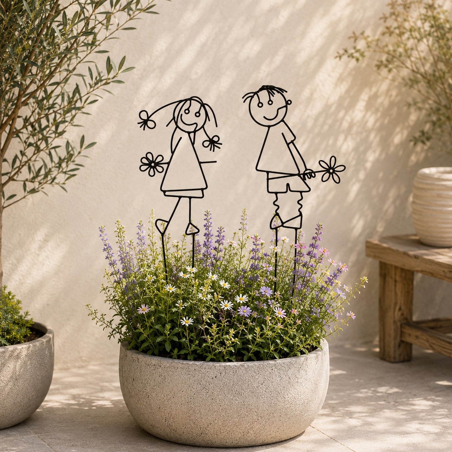 Metallkunst Gartenstecker Pärchen Blume 2er Set schwarz