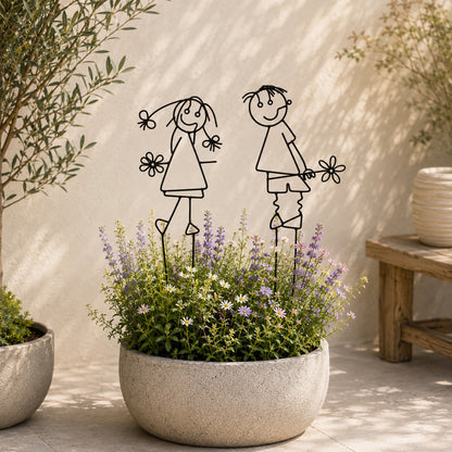 Metallkunst Gartenstecker Pärchen Blume 2er Set schwarz