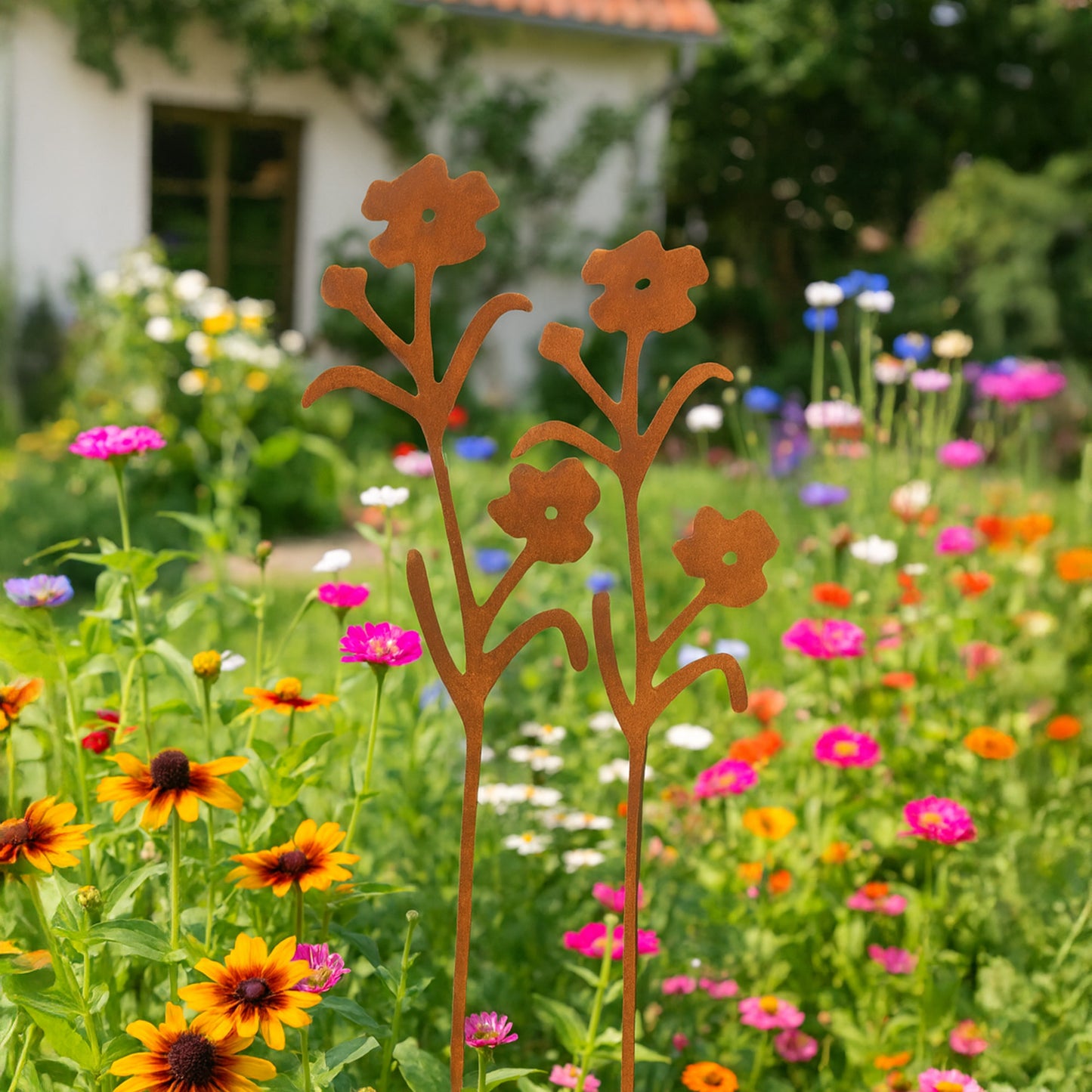 Gartenstecker Blüten in rost