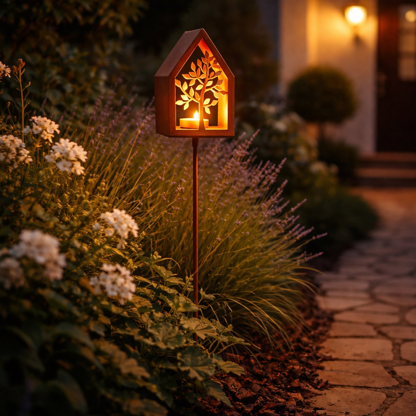 UNUS Lichthaus Garten mit Stab Rost verschiedene Motive