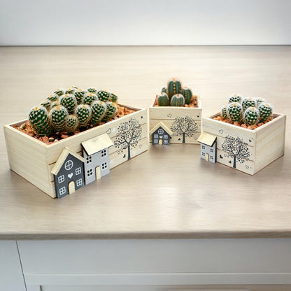 Holzkisten 3er Set White-Washed bepflanzbar