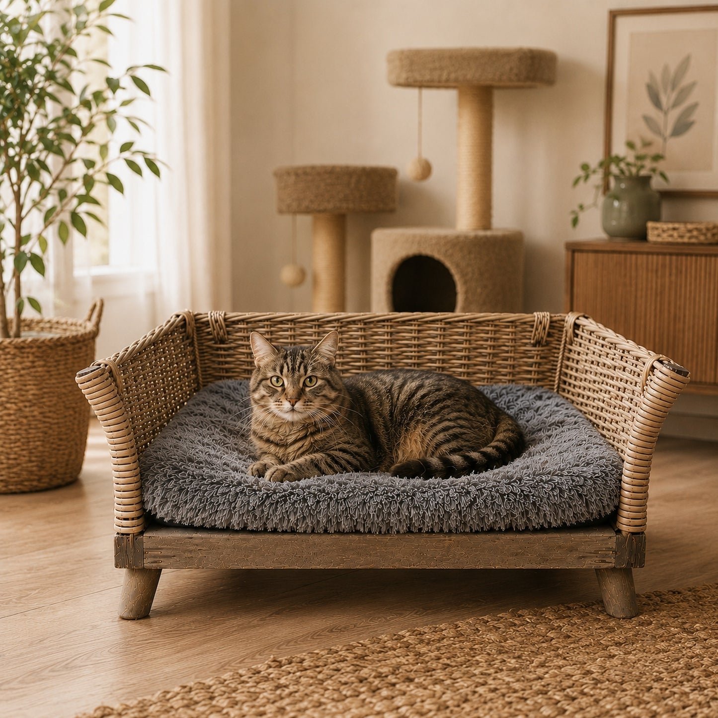 Hundebett aus Weide mit Kissen