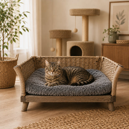 Hundebett aus Weide mit Kissen