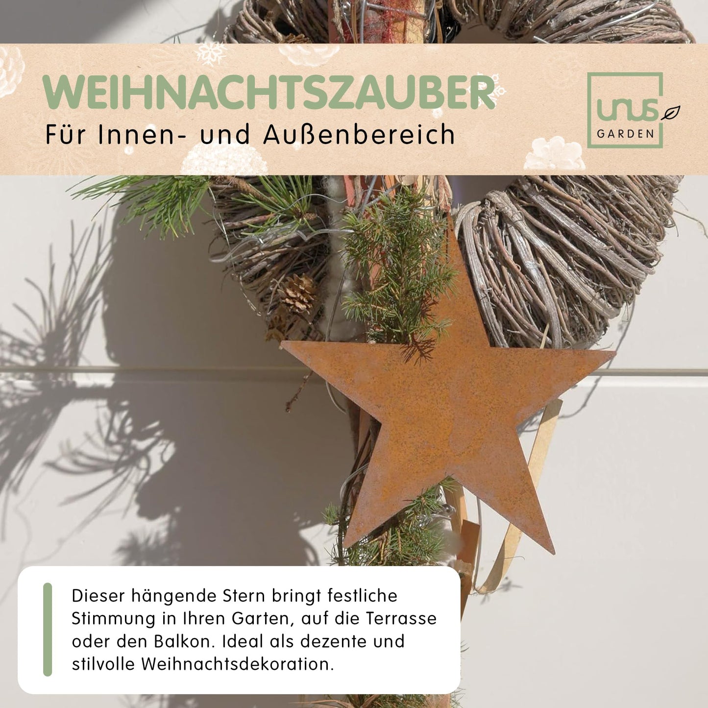 Deko Stern Rost z Aufhängen m Kette 3er Set