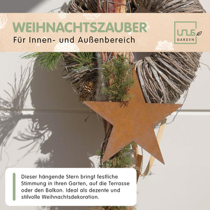 Deko Stern Rost z Aufhängen m Kette 3er Set