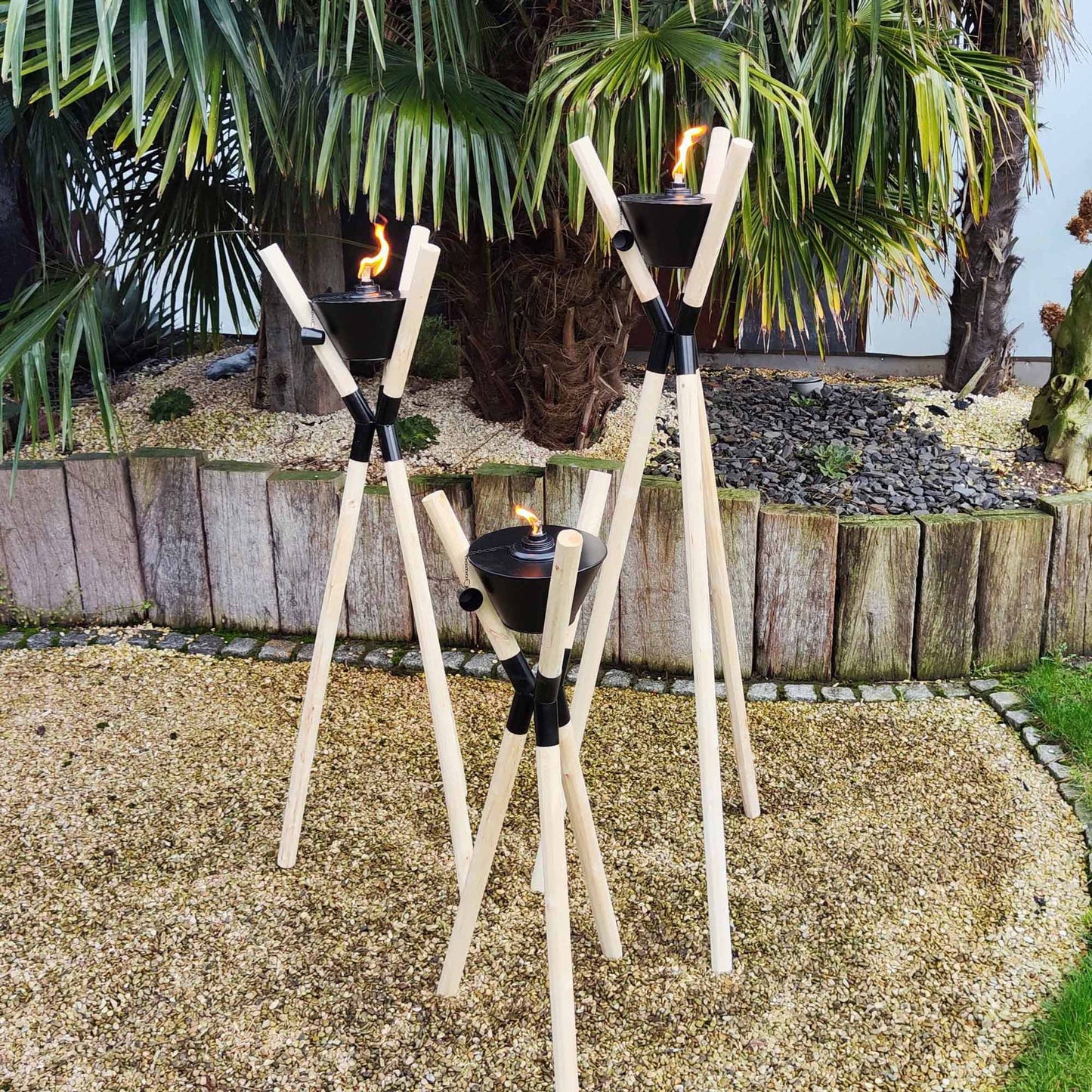 Gartenfackel Blumenampel Dreibein Holz