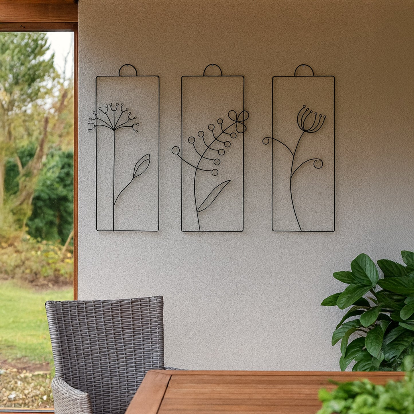 Metallkunst Blumen in schwarz als 3er Set