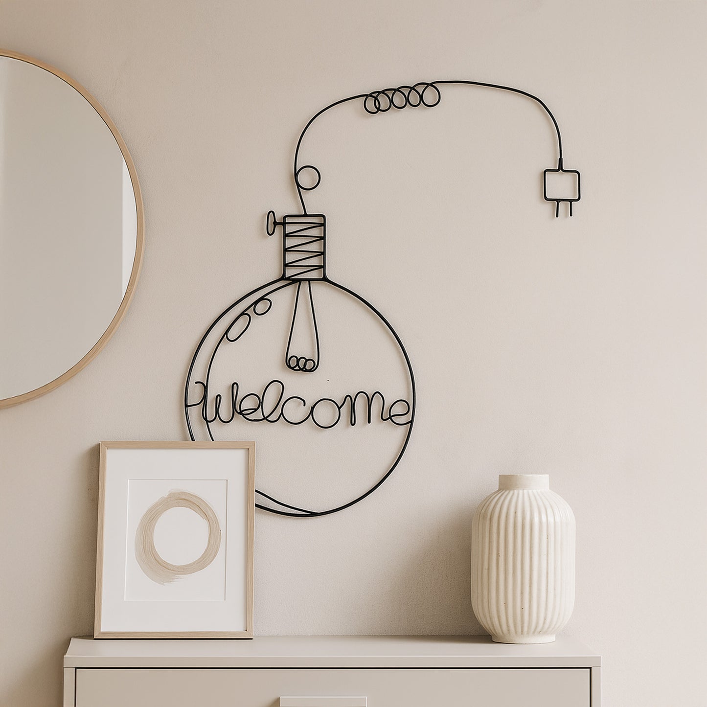 Metallkunst Glühbirne "Welcome" Schriftzug zum hängen schwarz