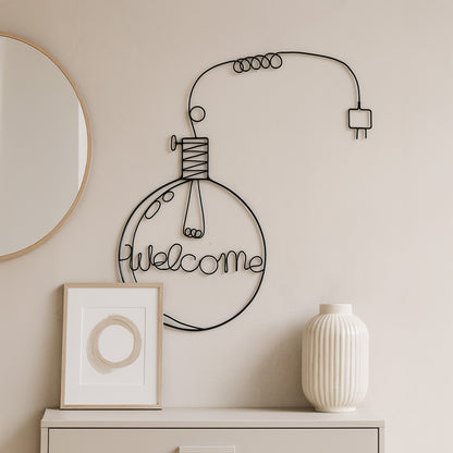 Metallkunst Glühbirne "Welcome" Schriftzug zum hängen schwarz