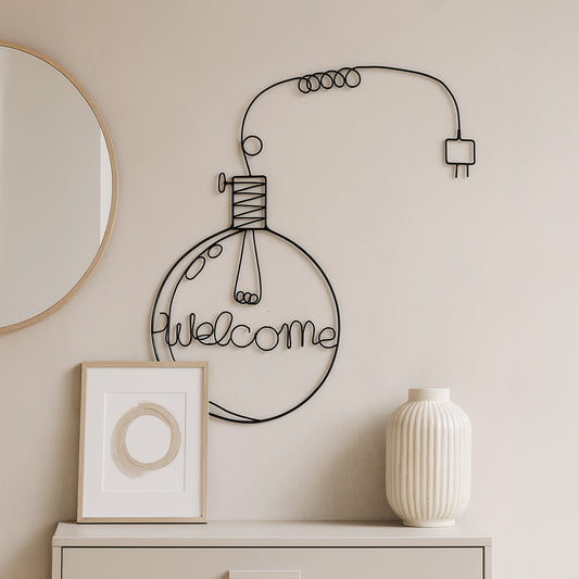 Metallkunst Glühbirne "Welcome" Schriftzug zum hängen schwarz