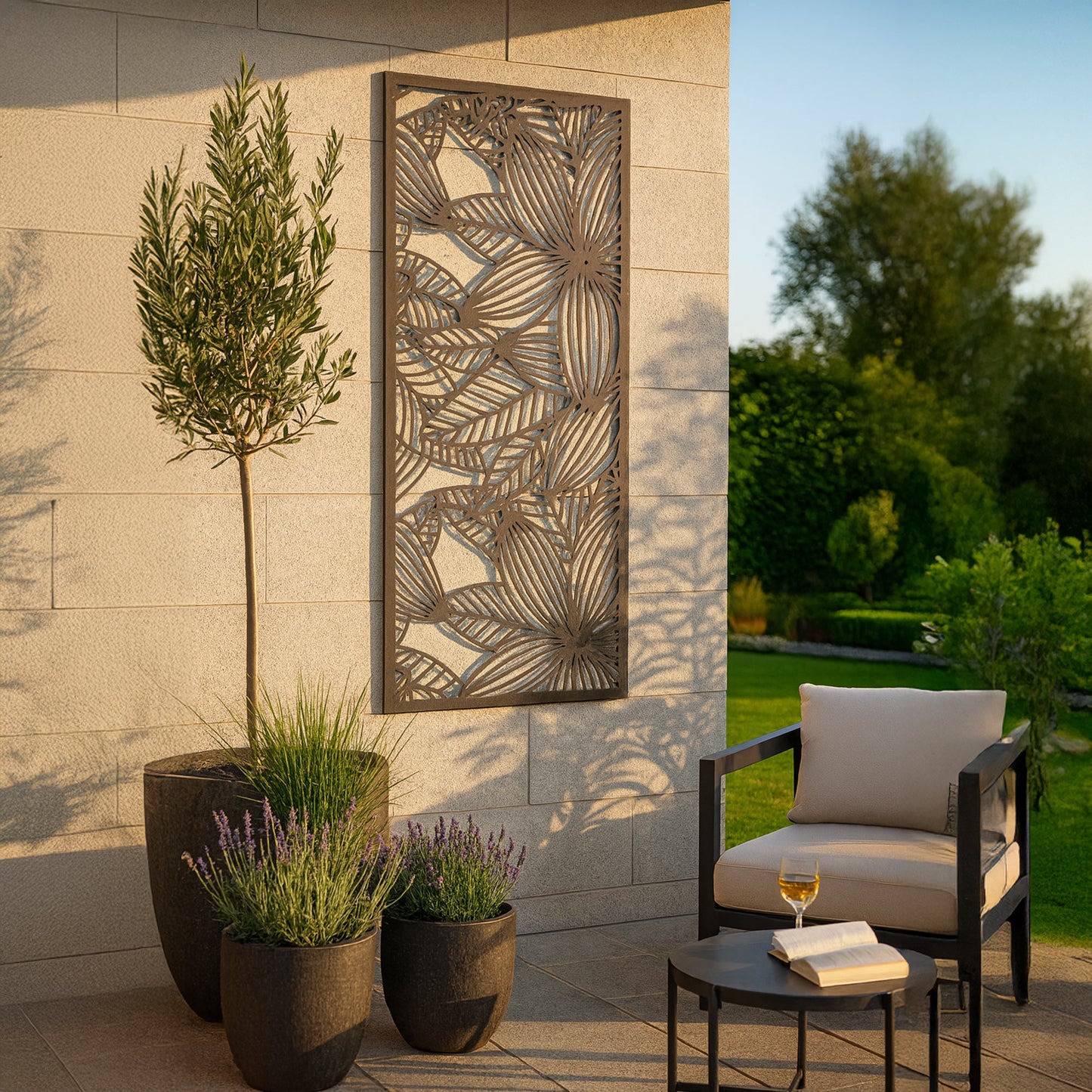 Metallbild Blumen mit Haken in schwarz